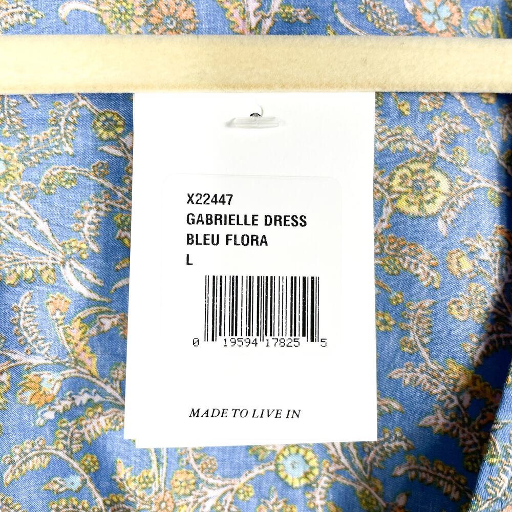 Xirena Gabrielle Dress Blue Floral Midi Tiered Back Cutout V-Neck Sz L - Picture 8 of 10